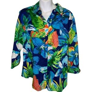 ALIA PETITE TROPICAL BUTTON UP SHIRT 16P